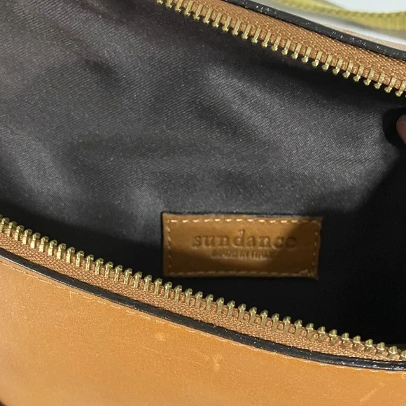 Sundance Belt Bag. Tan Leather with Green Stripe Hip Belt. Made in Italy. - Picture 7 of 12